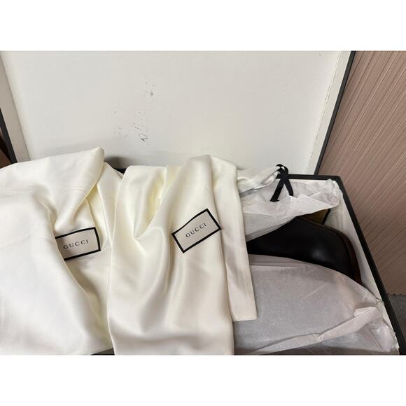 GUCCI Gold Heel Black Leather Knee Boots "Lifford" Size 37 IT / 7 US Authentic - Picture 15 of 16